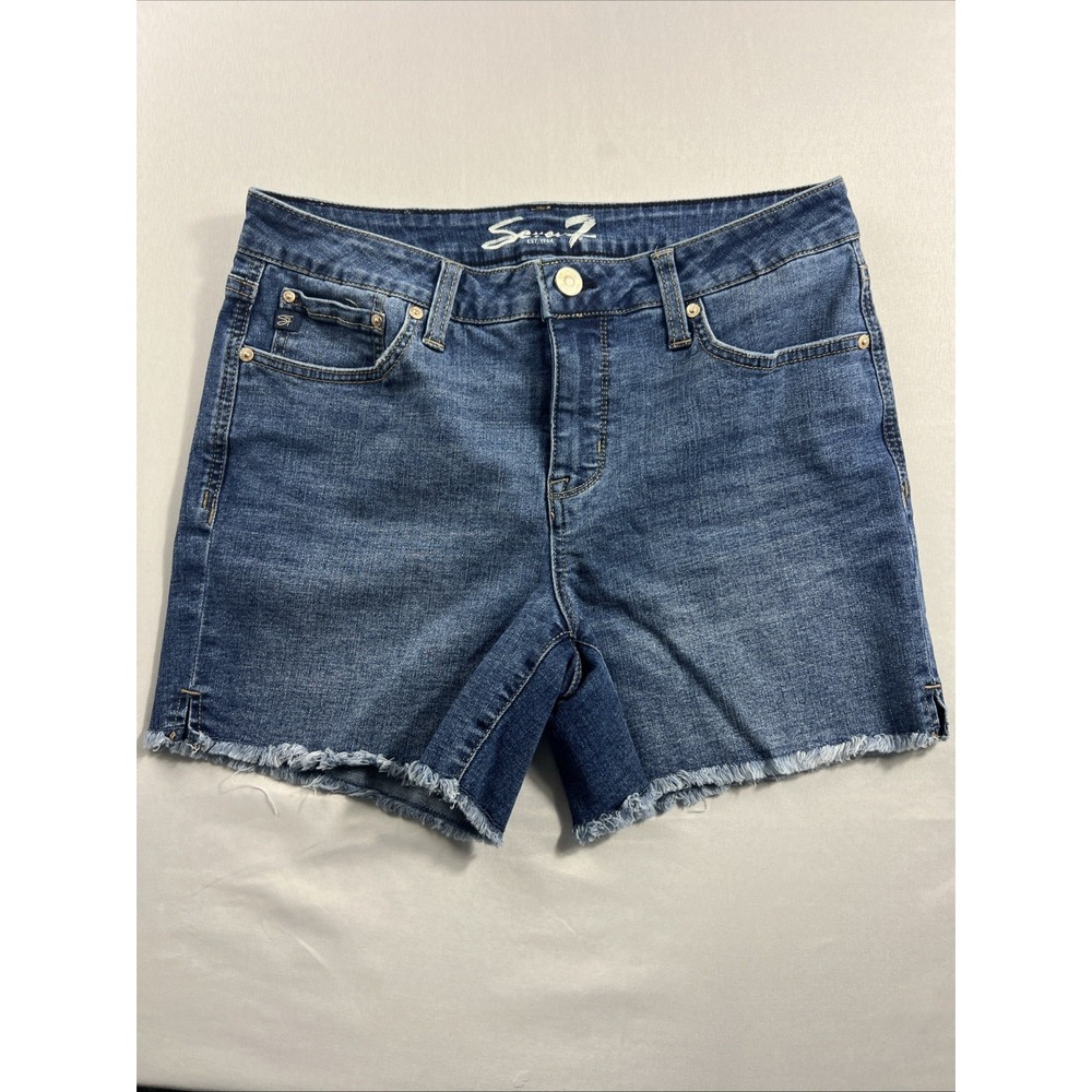 Seven7 Women Frayed Hem Weekend Short Denim Casual Blue Size 6